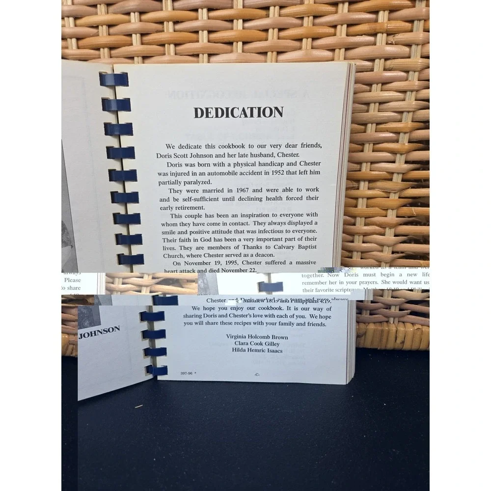 Doris And Chester Johnson Memorial Cookbook 1996 Jonesville Yadkinville NC